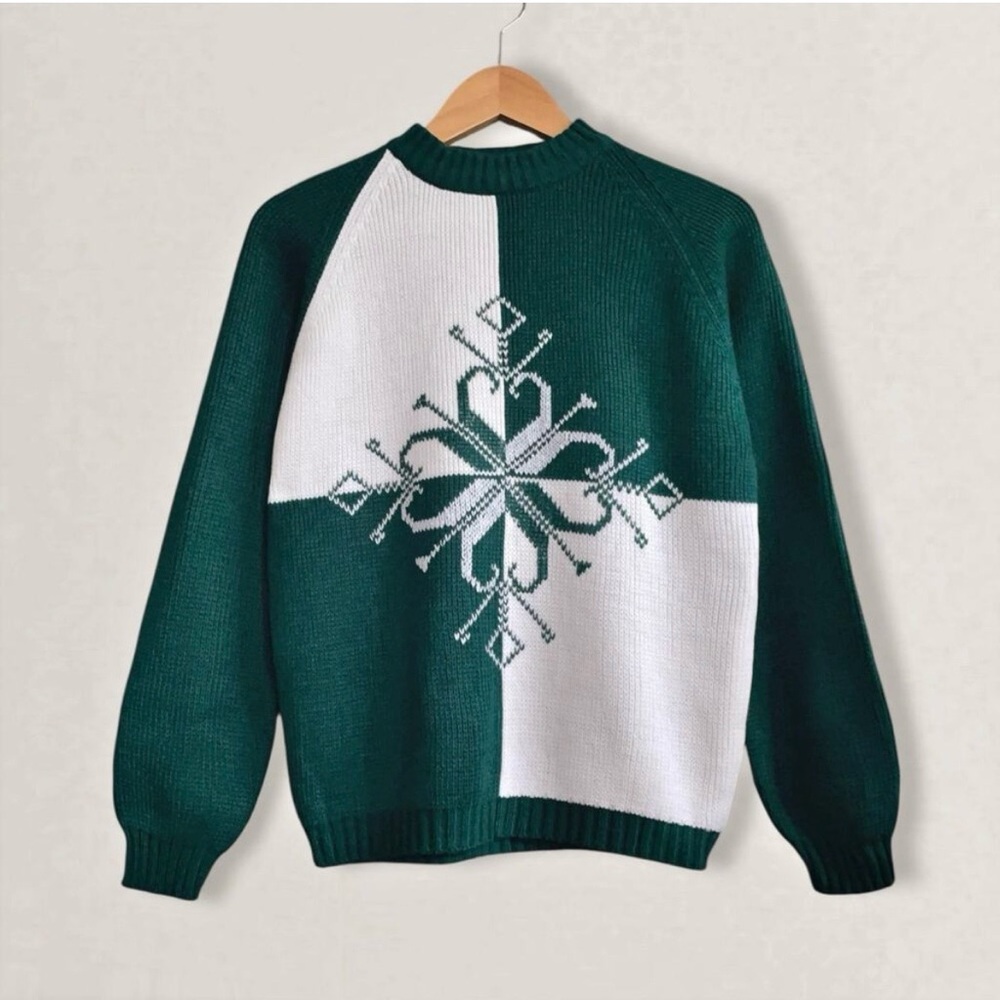 Vintage Nordic Colorblock Sweater Apres Ski Christmas Alpine Scandi Mock Neck
